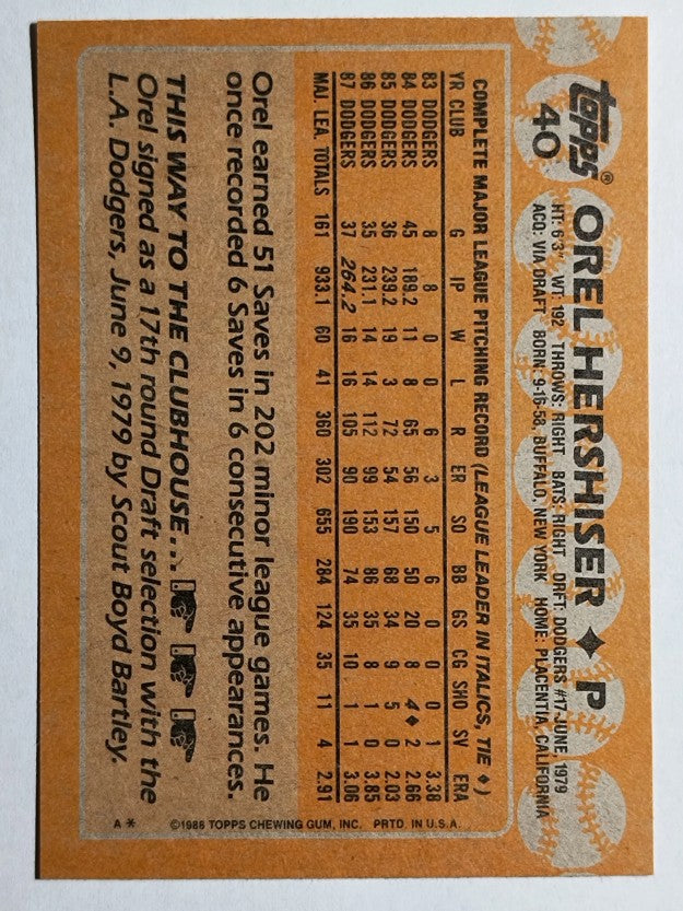 1988 Topps #40 Orel Hershiser