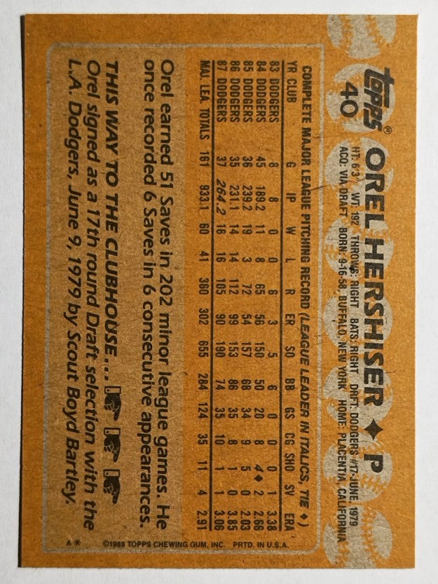 1988 Topps #40 Orel Hershiser