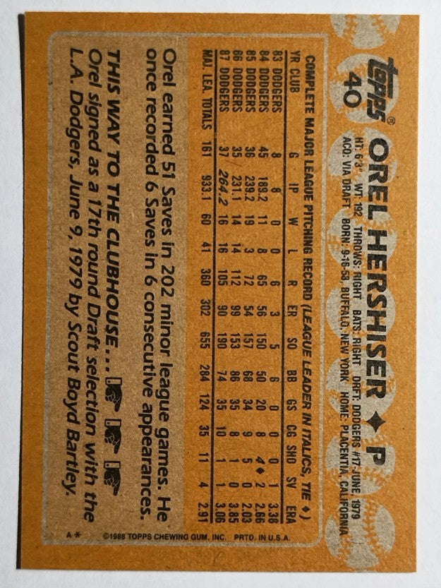 1988 Topps #40 Orel Hershiser
