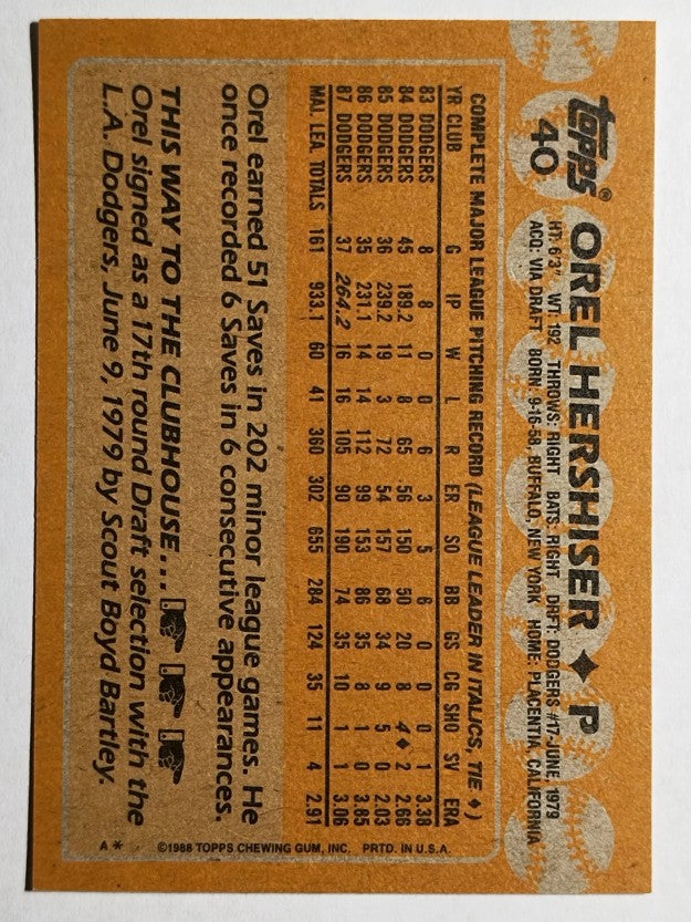 1988 Topps #40 Orel Hershiser