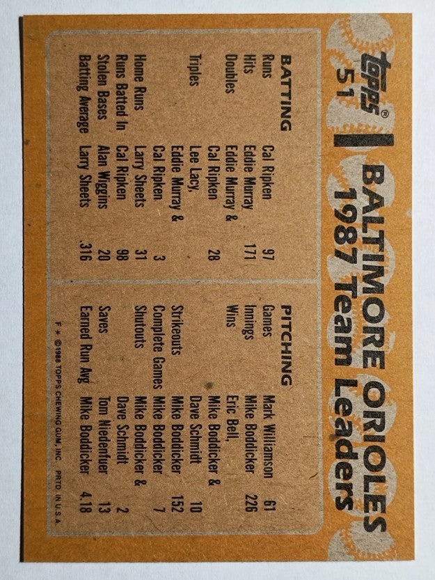 1988 Topps #51 Eddie Murray/Cal Ripken TL