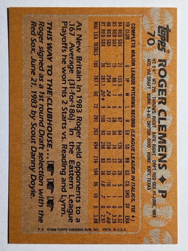 1988 Topps #70 Roger Clemens