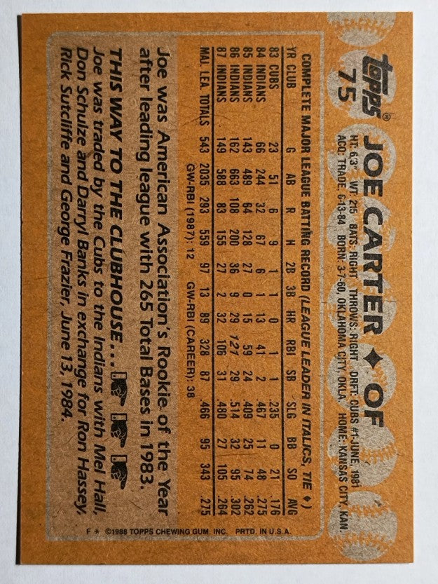 1988 Topps #75 Joe Carter