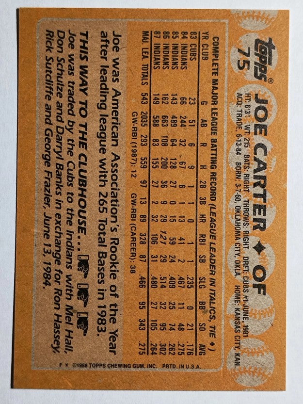 1988 Topps #75 Joe Carter