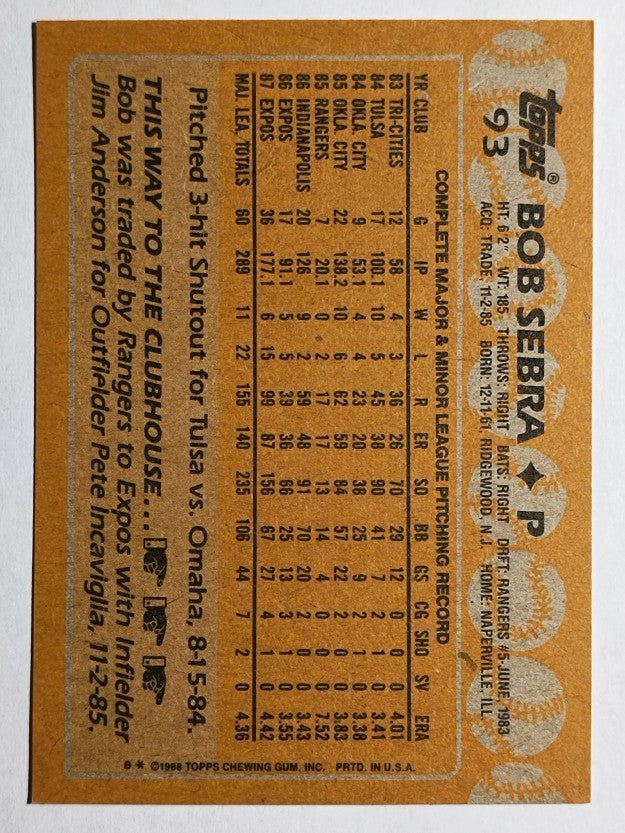 1988 Topps #93 Bob Sebra