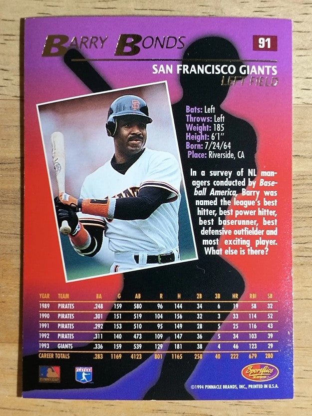 1994 Sportflics #91 Barry Bonds