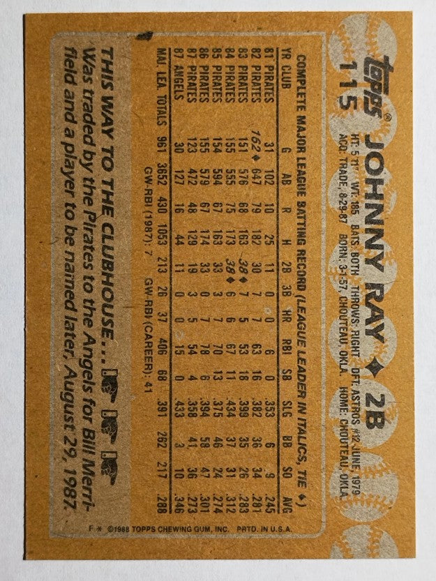 1988 Topps #115 Johnny Ray