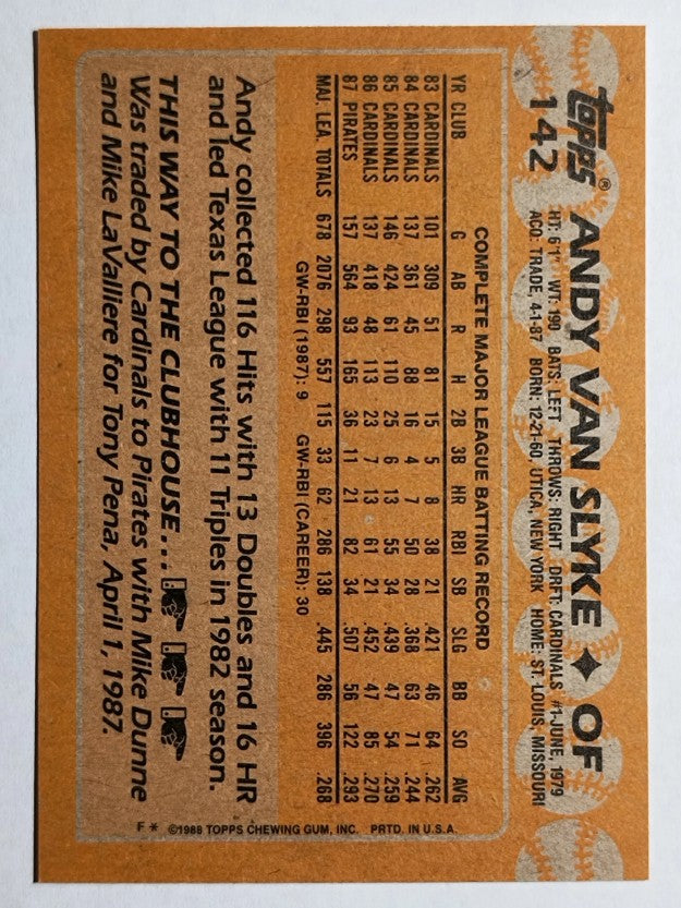 1988 Topps #142 Andy Van Slyke