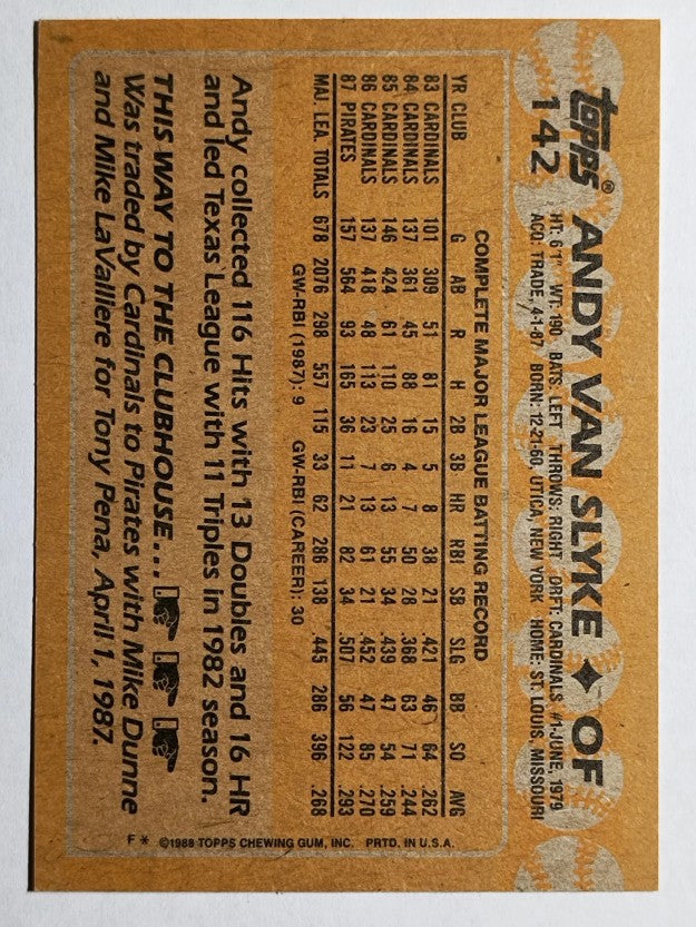 1988 Topps #142 Andy Van Slyke