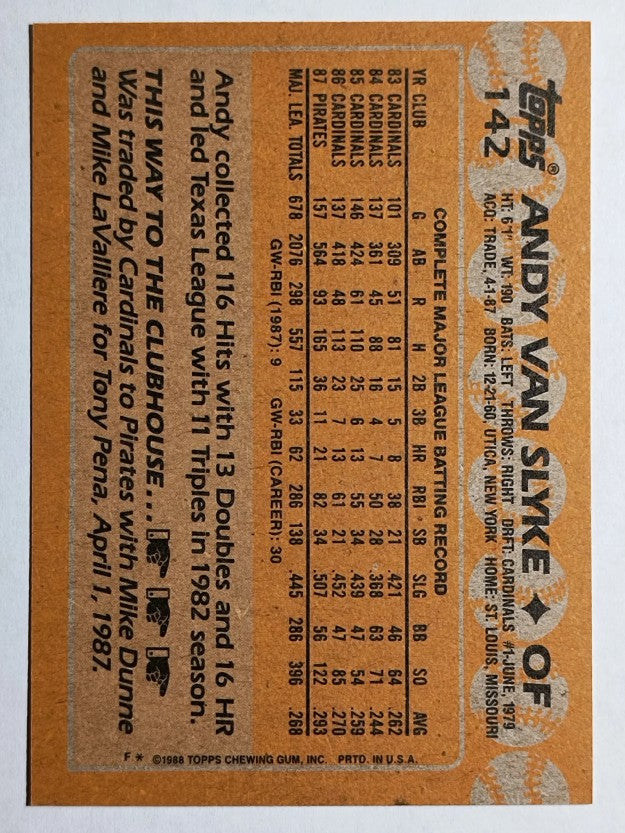 1988 Topps #142 Andy Van Slyke