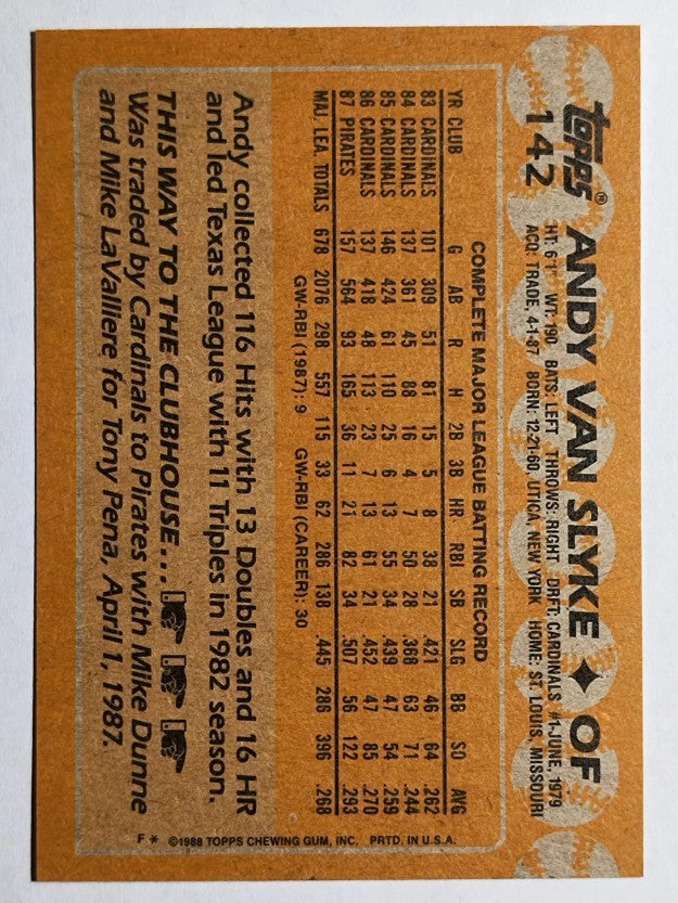 1988 Topps #142 Andy Van Slyke