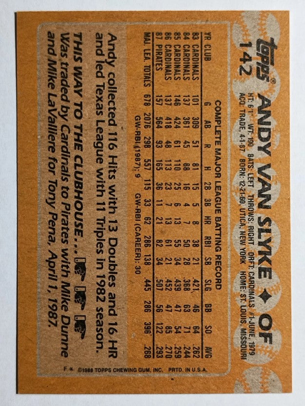 1988 Topps #142 Andy Van Slyke