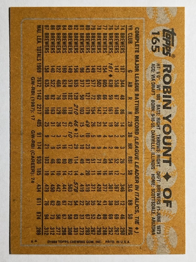1988 Topps #165 Robin Yount