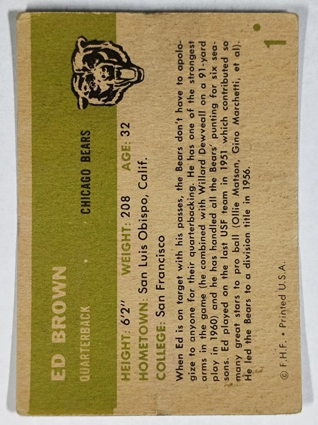 1961 Fleer #1 Ed Brown (VGEX)