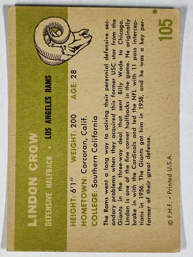1961 Fleer #105 Lindon Crow (VGEX)