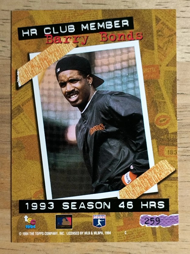 1994 Stadium Club #259 Barry Bonds HR