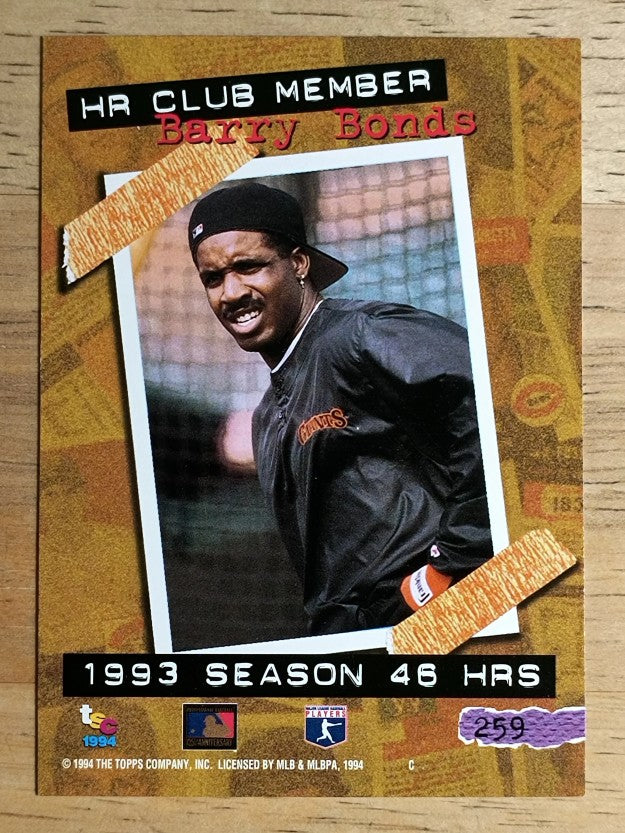 1994 Stadium Club #259 Barry Bonds HR