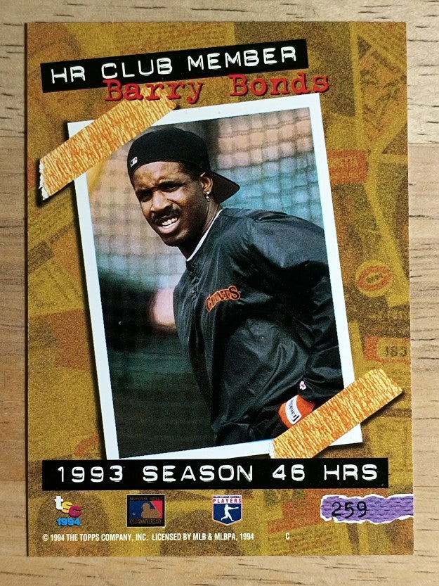 1994 Stadium Club #259 Barry Bonds HR