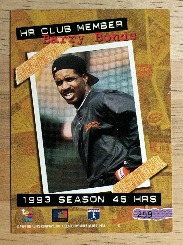 1994 Stadium Club #259 Barry Bonds HR