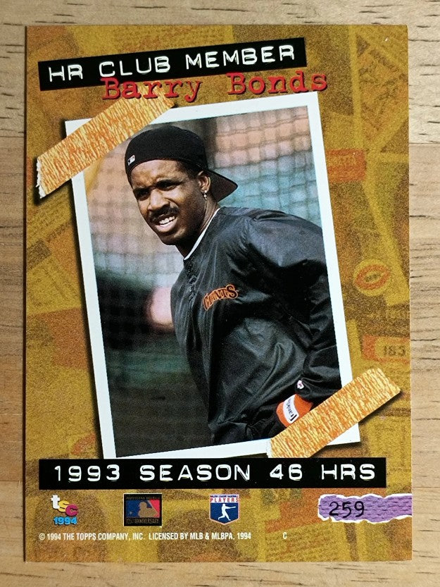 1994 Stadium Club #259 Barry Bonds HR