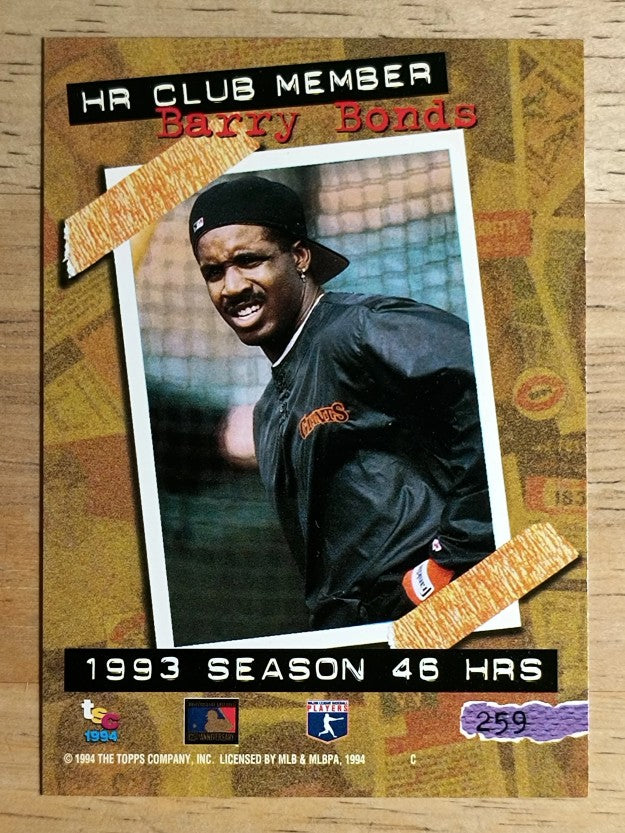 1994 Stadium Club #259 Barry Bonds HR