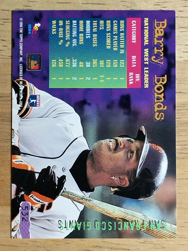 1994 Stadium Club #532 Barry Bonds DL