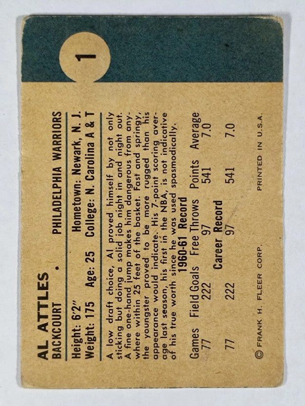 1961-62 Fleer #1 Al Attles RC (VG)