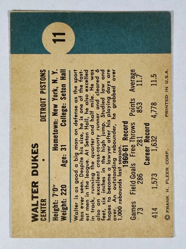 1961-62 Fleer #11 Walter Dukes (VG)