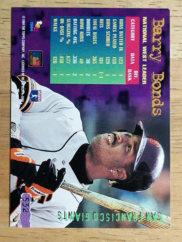 1994 Stadium Club #532 Barry Bonds DL