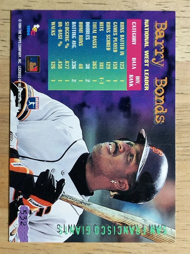 1994 Stadium Club #532 Barry Bonds DL