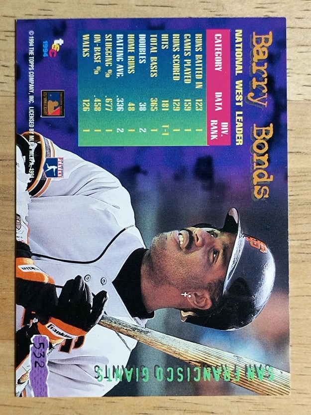 1994 Stadium Club #532 Barry Bonds DL