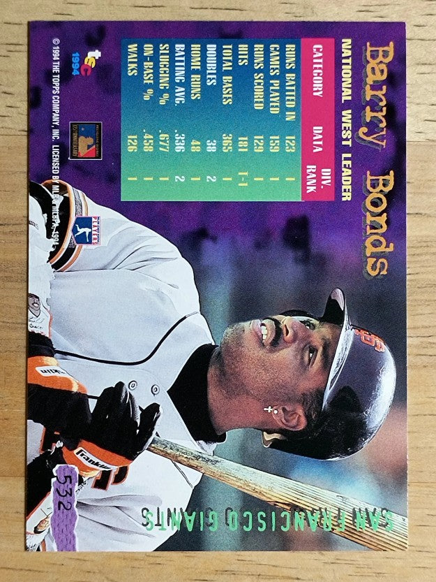 1994 Stadium Club #532 Barry Bonds DL