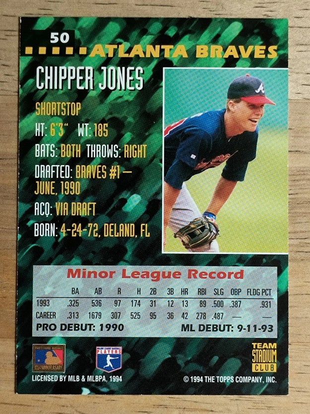 1994 Stadium Club Team #50 Chipper Jones