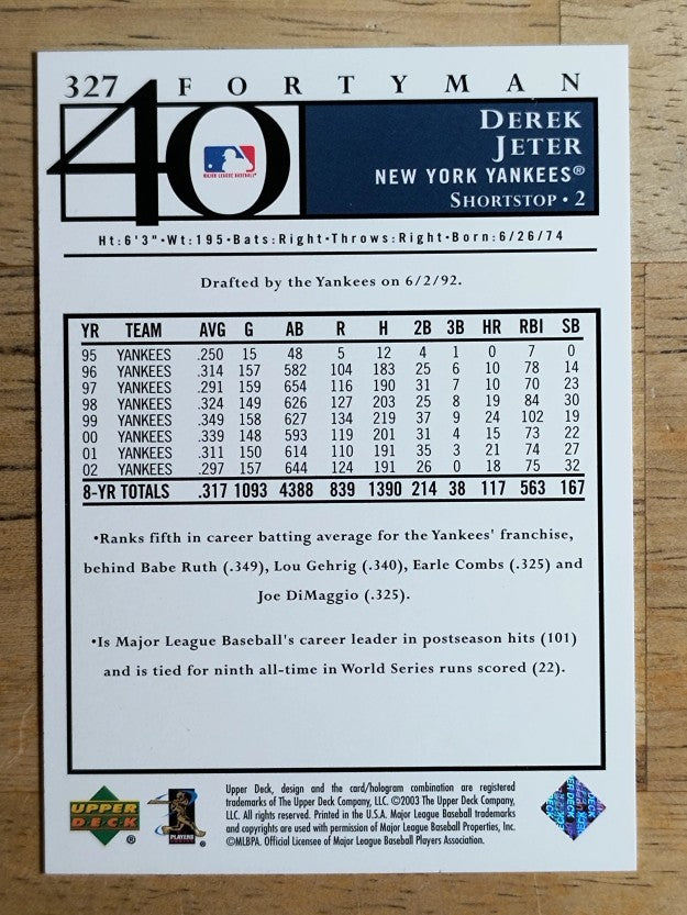 2003 Upper Deck 40-Man #327 Derek Jeter