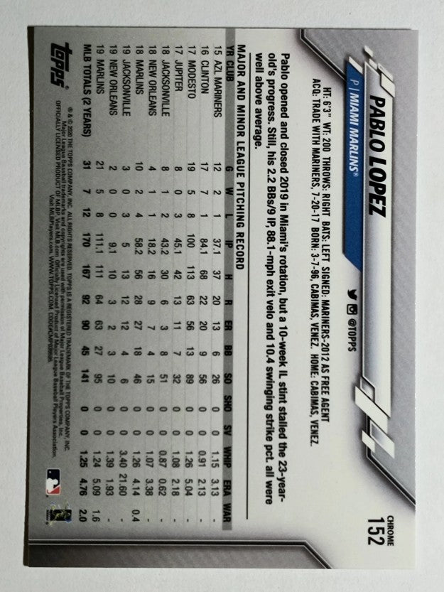 2020 Topps Chrome #152 Pablo Lopez