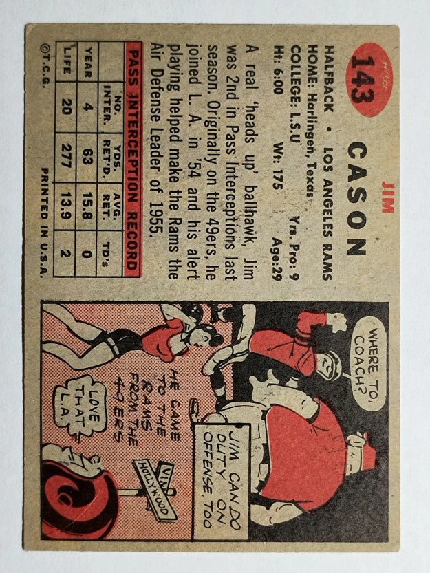 1957 Topps #143 Jim Cason DP RC (VG)