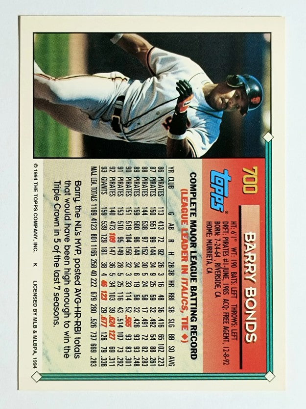1994 Topps #700 Barry Bonds
