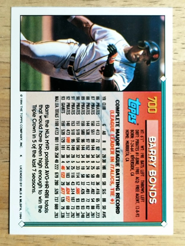 1994 Topps #700 Barry Bonds
