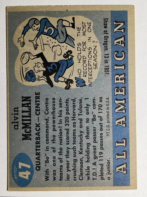 1955 Topps All American #47 Bo McMillin RC (VGEX)