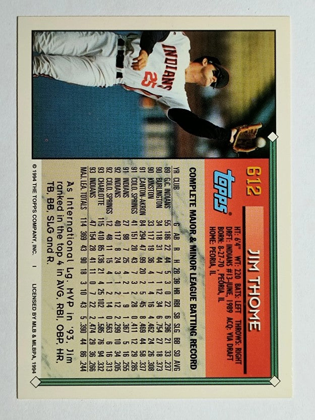 1994 Topps Gold #612 Jim Thome