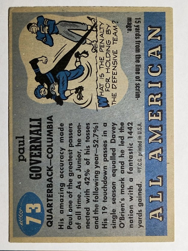 1955 Topps All American #73 Paul Governali RC (VG)