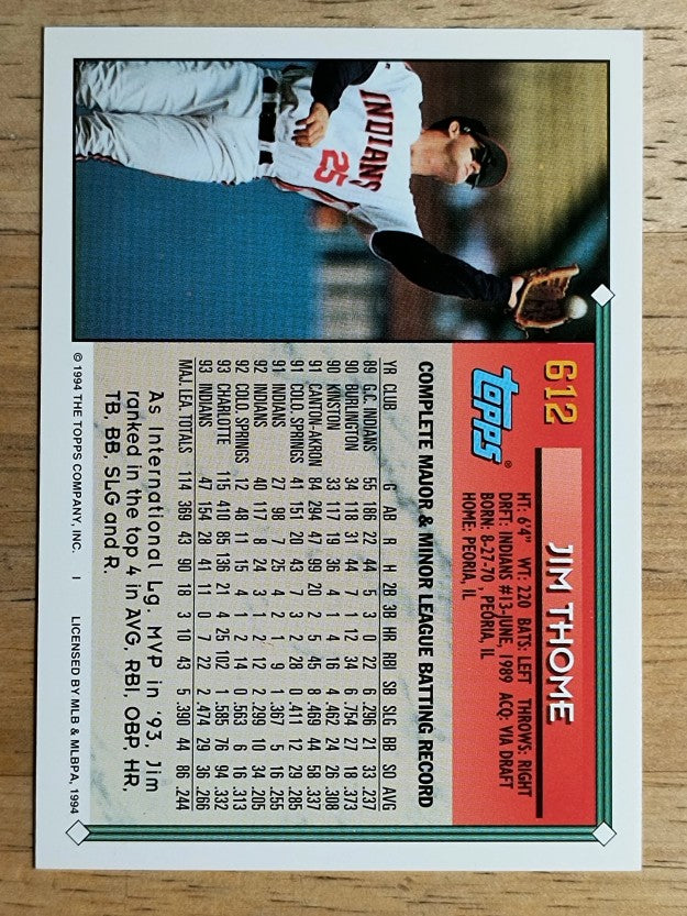 1994 Topps Gold #612 Jim Thome
