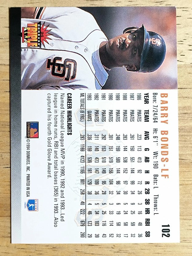 1994 Triple Play #102 Barry Bonds