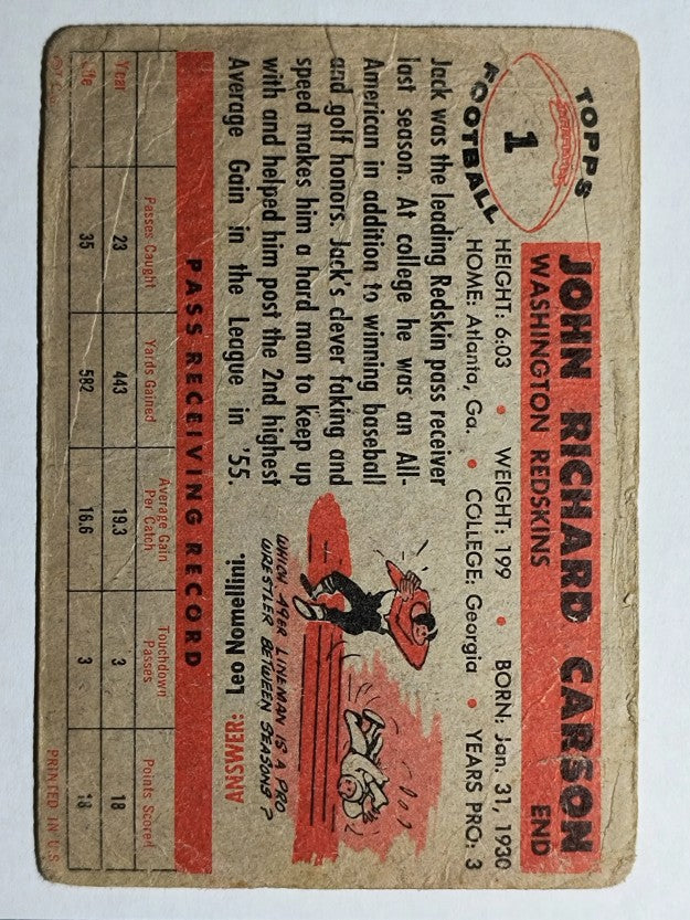 1956 Topps #1 Johnny Carson SP (POOR)