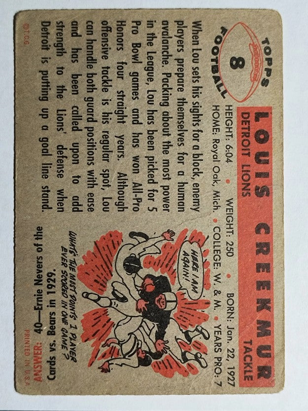 1956 Topps #8 Lou Creekmur (GOOD)