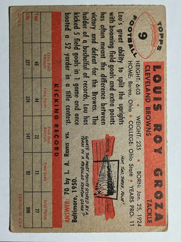 1956 Topps #9 Lou Groza (VGEX)