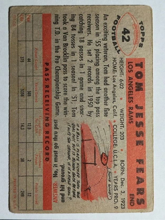 1956 Topps #42 Tom Fears (GOOD)