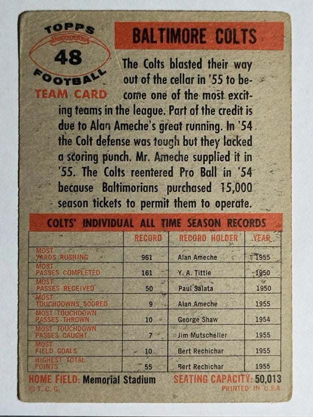 1956 Topps #48 Baltimore Colts (VG)