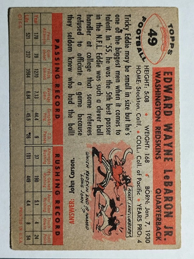 1956 Topps #49 Eddie LeBaron SP (VG)