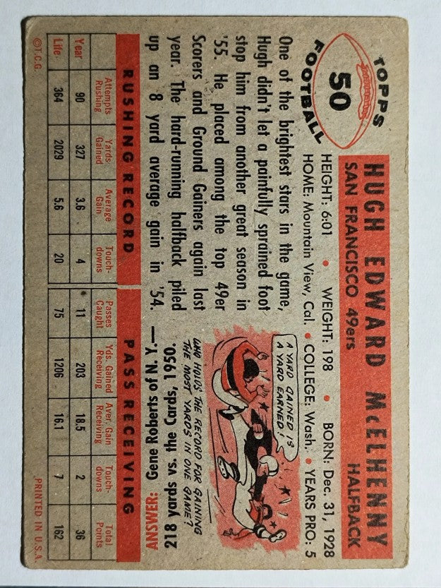 1956 Topps #50 Hugh McElhenny (VG)